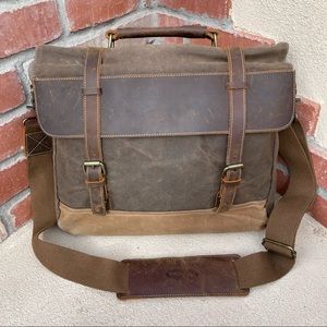 🆕MANIFICENT 16" Mens Rugged Genuine Leather & Canvas Messenger Bag